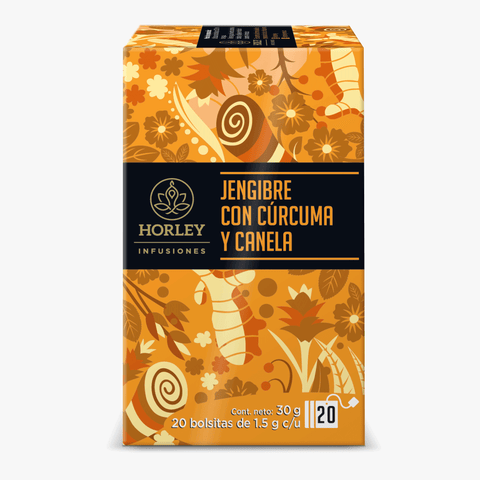 Horley infusión de jengibre con cúrcuma y canela - set de 3 cajitas de 20 sobres